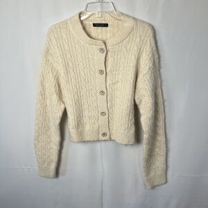 Emerson Lang NWT Young Contemporary Sweater Cardigan L Cream Buttons Cropped